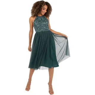 Maya Deluxe Damen Neckholder-Midikleid mit Verzierungen Brautjungfernkleid Smaragdgrün Größe 40