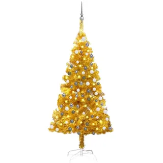 The Living Store Künstlicher Weihnachtsbaum Beleuchtung & Kugeln Gold 150 cm PET - Gold