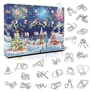Adventskalender – Metallpuzzle – 24 Puzzles – Unisex – Blau – Weihnachtsdekoration