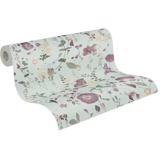 A.S. Création PintWalls II Vliestapete mit Blumenmotiv im Landhausstil 0,53 x 10,05 m – Grün, Violett, Gelb – Tapete mit Blättermotiv Made in Germany - 397463