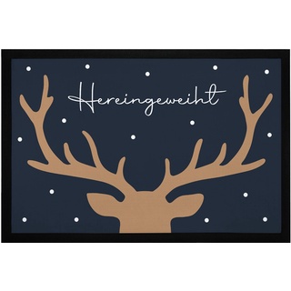 MoonWorks® Fußmatte Weihnachten Hirsch-Geweih Wintermotiv Rentier Hereingeweiht rutschfest & waschbar schwarz 60x40cm