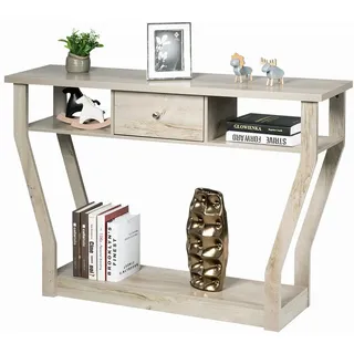 COSTWAY Konsolentisch mit Schublade und Regal, Flurtisch aus Holz, Eingangstisch Beistelltisch für Eingang, Wohnzimmer Schlafzimmer 120 x 30 x 81 cm (Grau)