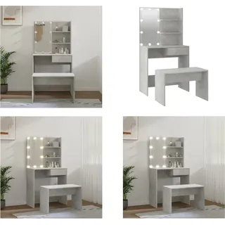 vidaXL Schminktisch Set mit LED Betongrau Holzwerkstoff - Schminktisch-Set Mit LED - Schminktisch-Sets Mit LEDs - Schminktisch-Set - Schminktisch Mit Spiegel - Grau