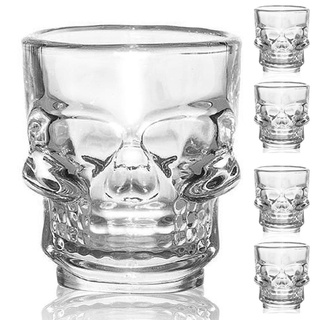 FLOW Barware Set mit 4 Totenkopf-Schnapsgläsern | 25ml und 50ml Schnapsgläser | Halloween Schnapsgläser für Partys | Totenkopf-Schnapsglas Haltbares gepresstes Totenkopfglas-Set