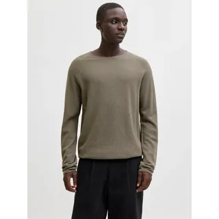 JACK & JONES Rundhalspullover JACK & JONES "JJEHILL KNIT CREW NECK NOOS", Herren, Gr. S, vetiver, Strick, Obermaterial: 100% Baumwolle, unifarben, regular fit normal, Rundhals, gerader Abschluss, Pullover Rundhalspullover, Baumwolle, regular fit