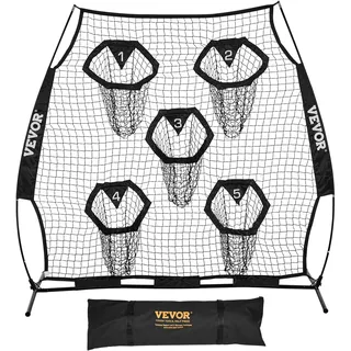 Vevor Fußballtrainer Wurfnetz Übungsnetz (208 x 91 x 189 cm) mit 5 Zieltaschen & tragbarer Aufbewahrungstasche & Guren & knotenlosem Netz, Training für die Passgenauigkeit des Quarterbacks, schwarz