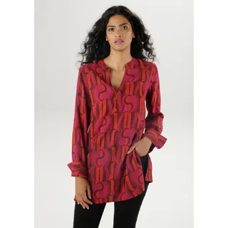 Longbluse ANISTON SELECTED, Damen, Gr. 40, rot (dunkelrot, rot, fuchsia), Web, Obermaterial: 100% Viskose, bedruckt, gemustert, lässig geschnitten Po-bedeckend, V-Ausschnitt, lange Manschette, Blusen Longbluse, mit asymmetrischem Saum und extra langen Manschetten, Topseller