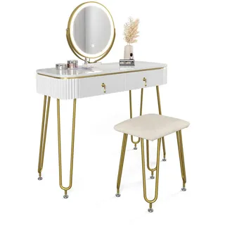 Vicco Schminktisch Grace Weiß Hochglanz 100 cm mit LED Beleuchtung und Hocker, Model 39568 - Weiß