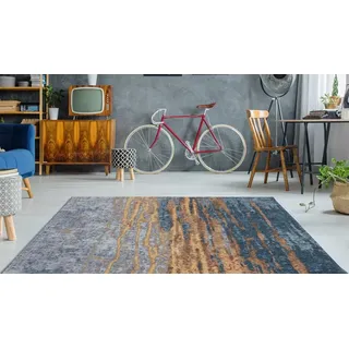 Teppich CALO-DELUXE "Ophir 305" Gr. 3, blau (blau, beige), B:115cm H:8mm L:170cm, Baumwolle, Chenille, Kunstfaser, Teppiche, Teppich, Kurzflor, Wohnzimmer