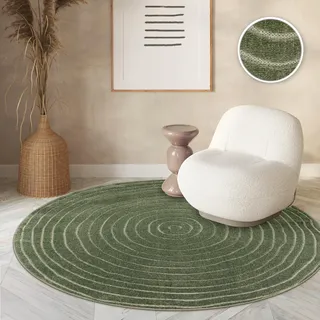 Outdoor Teppich Wetterfest Balkon Wohnzimmer Skandinavisches Boho Einfarbig Grün Grösse 200 cm Rund - Grün