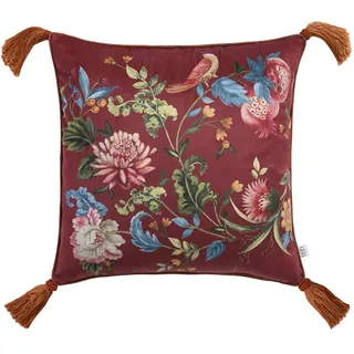 Dreams & Drapes Design Bejewelled Dekokissen mit Polyesterfüllung, 43 x 43 cm, Gewürz, quadratisch, Quaste, Bezug aus recyceltem Polyester, Blumenmuster, Erwachsene