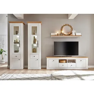 Home Affaire Wohnwand Westminster TOPSELLER!, (Set, 4-St., 2 Vitrinen, Lowboard, Wandregal), im romantischen Landhausstil weiß