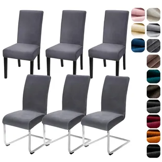 Alishomtll Stretch Samt Stuhlhussen 6er Set Velvet/Velour Stuhlbezug Schwingstuhl Elastische Hussen Waschbarer Stühle Schutz für Küche Restaurant Hotel Bankett Hochzeit (Grau, 6 Stück)