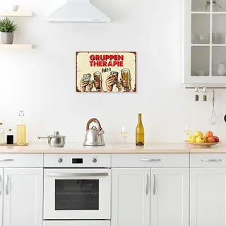 Queence Metallbild "Gruppentherapie Bier Spruch Stahlschild Blechschild", bunt farbe bild(er): bunt), B:20cm H:30cm T:0,2cm, Blech, Metall, Bilder, Metallbild, 20x30x0,2cm - mit 4 Lochbohrung,