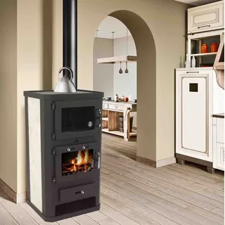 Kaminofen 10kW Backfach + Herdplatte Kachelofen Heizofen Holzofen EEK A 56312 - Schwarz