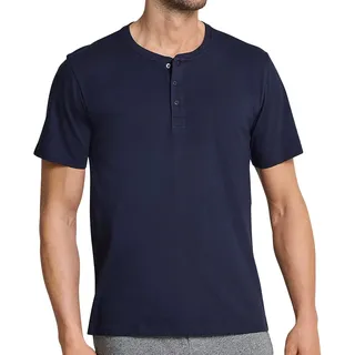 Schiesser Herren Schlafshirt Kurzarm Mit Knopfleiste - Mix + Relax Schlafanzugoberteil, Dunkelblau_163831, 48 EU