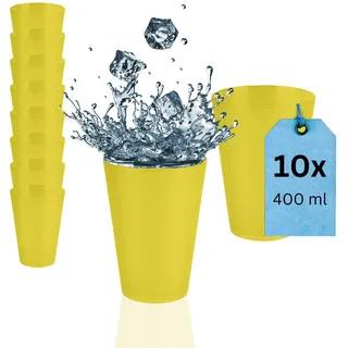 S&S-Shop 10 Hartplastik Trinkbecher 400ml, Gelb, umweltschonenede Mehrwegbecher, Cocktailgläser, Camping, Kindergeschirr, JGA, Beerpongbecher, Stapelbecher, Partybecher