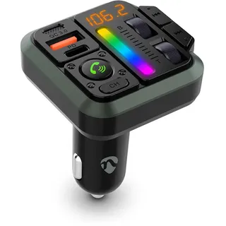 Nedis Kfz Audio FM Transmitter - Fest - Freisprechfunktion - 1.00 " - Amber Screen - Bluetooth - PD 18 W / PD 20 W - Schnellladung - Bass Boost - Google Assistant / Siri - Schwarz