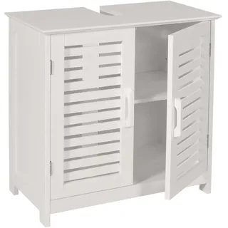 Mendler Waschbeckenunterschrank HWC-B41, Badezimmer Unterschrank Badschrank mit Staufach, Bambus MDF 60x60x30cm MVG ~ weiß