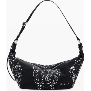 Damen Tasche Schwarz mit Nieten und verstellbarem Schulterriemen - Schwarz