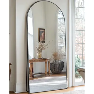 Antok 161x52 cm Gewölbter Ganzkörperspiegel - Standspiegel Schwarz Stehend Bodenspiegel Voller Länge Stehspiegel mit Aluminium Robustem Rahmen, Glas in HD Spiegel für Schlafzimmer Wohnzimmer