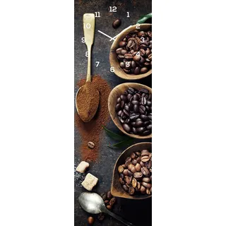Wanduhr Alu-Dibond 20x60cm Braun Kaffee Coffee Alu-Uhr Küche Bild Cafe Wanddeko - Braun