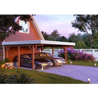 Karl Doppel-Carport 555 x 372 cm Dunkelgrau lackiert