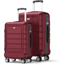 SHOWKOO Kofferset 2 Teilig Hartschale Leicht ABS+PC Erweiterbar Reisekoffer Haltbar Trolley Handgepäck Sets mit TSA Schloss und 4 Rollen (M+L -Rot)