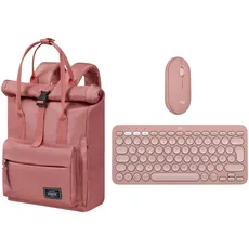 Logitech Pebble 2 Combo, kabellose Tastatur und Maus, leise und mobil, Deutsches QWERTZ-Layout, Rosa + American Tourister Urban Groove - Rucksack