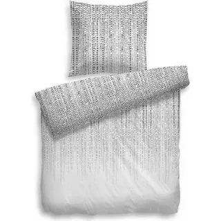 HNL Baumwolle Bettwäsche Punkte Streifen Sven 135x200 cm + 80x80 cm - Grau