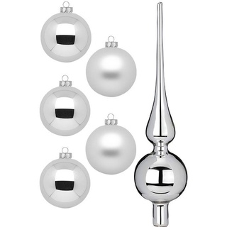 MAGIC by Inge Weihnachtsbaumkugel »Frosty Silver, Weihnachtsdeko, Christbaumschmuck«, (Set, 46 St.), Christbaumkugeln aus Glas, 45 Kugeln Ø ca. 4-6 cm, inkl. Spitze 28 cm, bunt