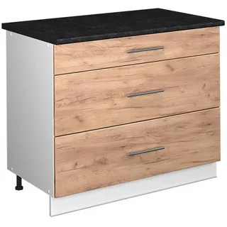 Vicco Küchenunterschrank Fame-Line, Goldkraft Eiche/Weiß, 100 cm, AP Anthrazit , Honigeiche, Weiß , Holzwerkstoff , 3 Schubladen , Rechteckig , 100x82x60 cm , Küchen, Küchenmöbel, Küchenschränke, Küchenunterschränke