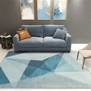 ASIinnsy Kurzflor Teppich Wohnzimmer Moderne Teppich Schlafzimmer Geometrisches Muster rutschfest Weich Großer Wohnzimmerteppich (Blau Grau, 160 x 200 cm)