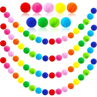 MARFOREVER Pompom Girlande Filzkugeln, 4 Stück Bunte Filzkugeln Girlanden 30 Bälle Pompons Deko 2 m Regenbogenfarbene Wolle Filz Ball Girlande für Wand Deko Party Christbaum Geburtstagsfeier