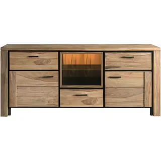 Livetastic Sideboard , Sheeshamfarben , Metall , Sheesham , massiv , 1 Fächer , 3 Schubladen , 175x75x40 cm , Handmade in India , Beleuchtung , Holzmöbel, Kommoden Holz, Sideboards Holz