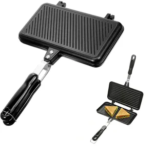 Doppelseitige Camping-Bratpfanne Sandwichmaker, Aluminium Toaster & Sandwichtoaster, Klappbares Waffeleisen für Outdoor, Grill & Campingküche, Vielseitiger Klapptoaster für Sandwiches