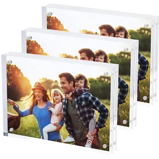 SimbaLux Magnetischer Acryl-Fotorahmen 12,7 x 17,8 cm Bilderrahmen (3-er Pack), wie Klarglas, doppelseitiges rahmenloses Abstellen auf Tisch oder Schrank, freistehend, leicht zu wechseln