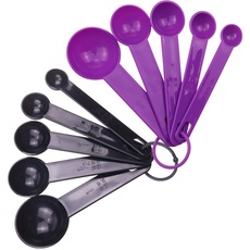 Zhongtou Messlöffel Set 10 Kunststoff Messbecher Werkzeuge zum Backen Kochen BPA-frei Messschaufel Küchenutensilien Sets für trockene und flüssige Zutaten, Violett,schwarz