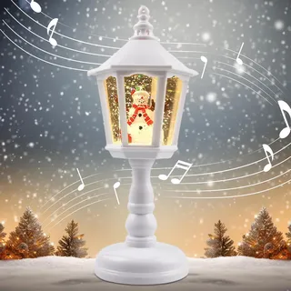Weihnachts Schneelaterne mit Musik, Schneekugel Laterne Weihnachtskerze, Vintage Weihnachten Wasser Glitzernde Verschneiter Globus Nachtlicht, LED Schneekugel Weihnachtslaterne Dekoration (weiß)