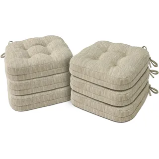 Shinnwa Sitzkissen für Esszimmerstühle, doppellagig, Memory-Schaum, Küchenstuhlkissen, patentiertes Design mit Bändern, 41,9 x 41,9 x 8,9 cm, 6 Stück, Beige