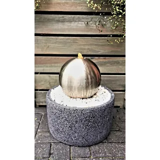 Terrassenbrunnen Borkum Edelstahl matt gebürstet incl. LED, Kies und Becken - Grau, Weiß