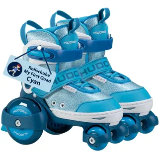 Hudora Rollschuh My First Quad in Größe 30-33 - Cyan - hochwertige Rollschuhe für Kinder bis 20kg - Kinder Rollschuhe größenverstellbar - sichere Einsteiger-Rollerskates mit großen Rollen
