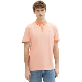 TOM TAILOR Herren Basic Piqué Poloshirt, white orange twotone, L