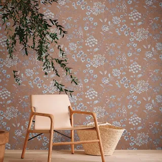 A.S. Création Livingwalls Travel Styles Vliestapete - Florale Tapete in Orange und Braun - skandinavische Wandtapete für verschiedene Räume in 10,05 m x 0,53 m