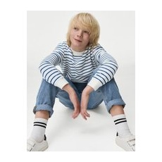 Boys M&S Collection Cotton Rich Striped Top (6-16 Yrs) - Ivory Mix, Ivory Mix - 8-9 Y