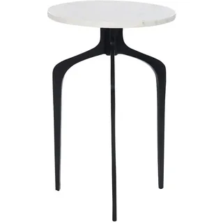 Beliani Beistelltisch Marmor weiß/schwarz rund 36 cm Tihoi , Weiß, Schwarz , Stein , Rund , 36x56x36 cm , Wohnzimmer, Wohnzimmertische, Beistelltische