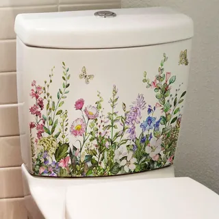 Botanical Floral Badezimmer Aufkleber - Selbstklebende Abnehmbare Blatt und Blume Abziehbilder für WC-Sitzdeckel und Wanddekor, wasserdichte Abzieh-and-Stick-Kunst für Hausrenovierung