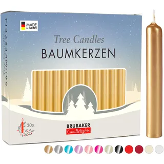 BRUBAKER 20er Pack Baumkerzen Wachs - Weihnachtskerzen - Gold | Pyramidenkerzen Christbaumkerzen