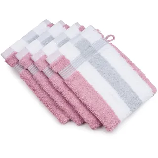 Gözze New York Streifen Waschhandschuh 17 x 24 cm altrosa/weiß/silber 4 St.