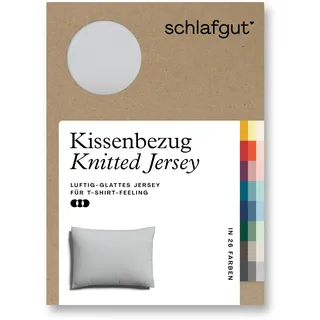 Schlafgut Kissenbezug »Knitted Jersey aus Bio-Baumwolle mit Elasthan, bügelfrei,«, (1 St.), besonders fein gestrickt, Kissenhülle mit farbigem Reißverschluss, grau